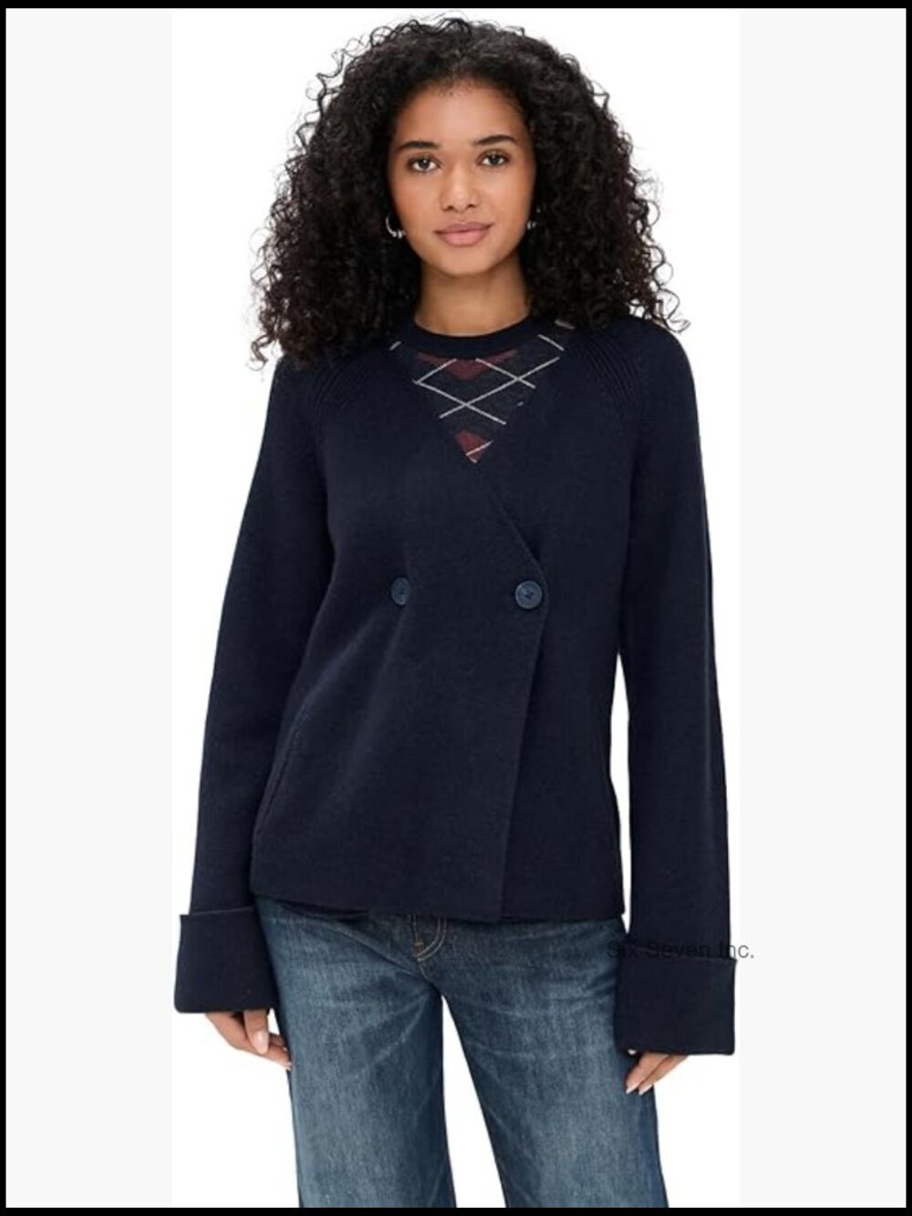 Double-Breasted Knitted Cardigan - Oversized Fit V-Neck Wool Blend